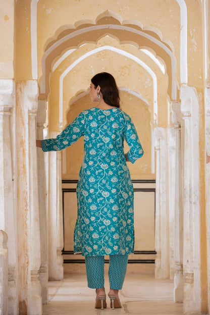 Varanga Women Printed Round Neck Straight Kurta With Bottom And Dupatta  Stylish & Comfortable Ethnic Wear