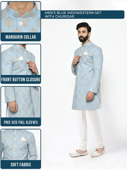 Kisah Sherwani For Men Wedding  Printed Indo Western Sherwani With Churidar | Designer Ethnic Outfit For Groom & Festivals, Blue