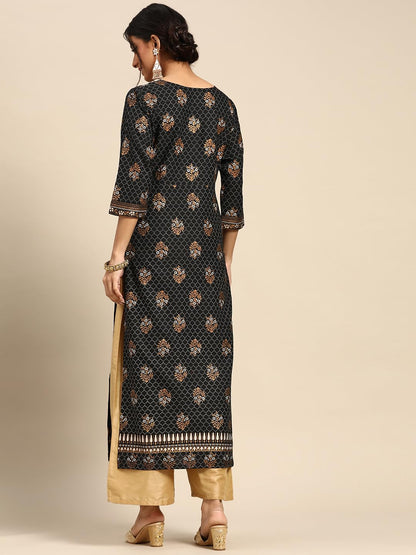 Libas Women'S Viscose Rayon Floral Straight Kurta (G2484_Black_S)