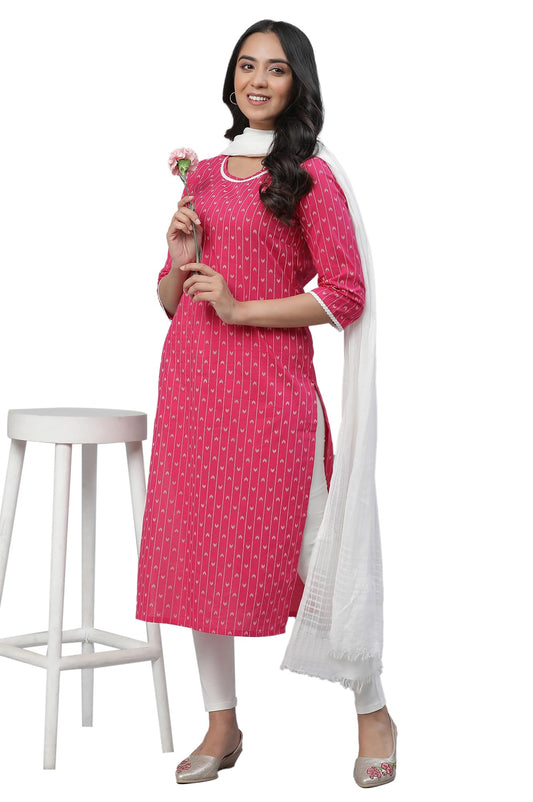 Aurelia WomenS Striped Regular Pink Cotton Kurta