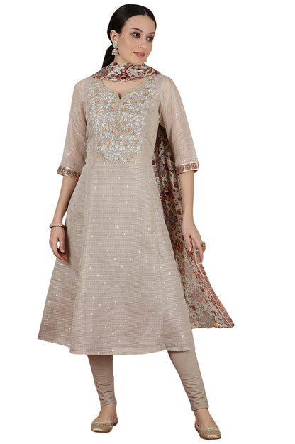 Aurelia WomenS Checked A-Line Kurta Set With Tights And Dupatta For Women