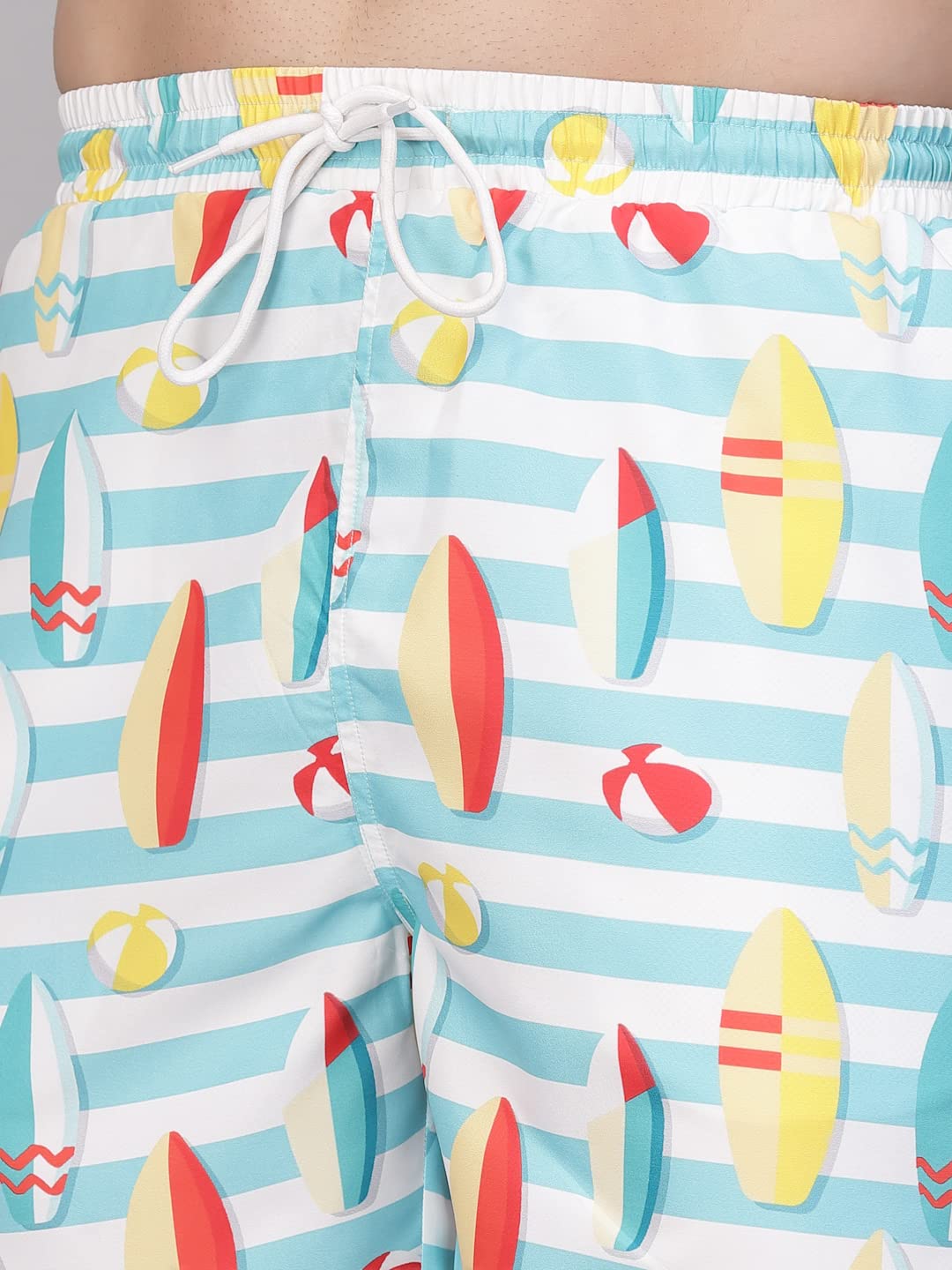 Style Quotient Men Multi Color Surf Boat Printed Polyester Swim Short BLUE/YELLOW