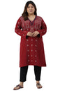 W for Woman Deep Red Embroidered Plus Size Winter Kurta