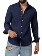 Finivo Fashion MenS Casual Cotton Plain Button Down Shirts Long Sleeve Textured Summer Beach Shirt For Men Navy