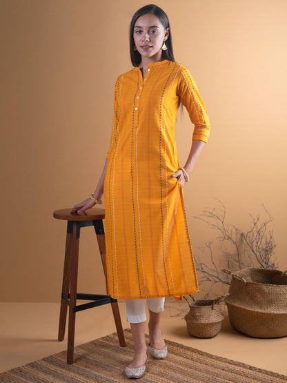 Libas WomenS Cotton Printed Straight Kurta (8015Mj_Yellow