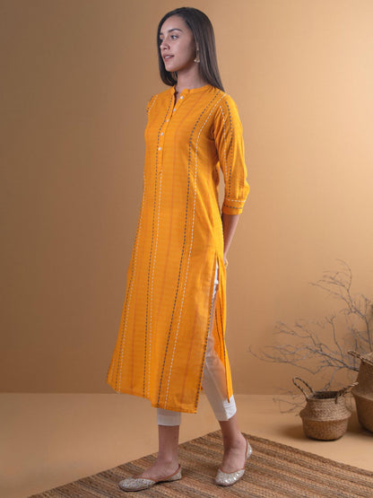 Libas WomenS Cotton Printed Straight Kurta (8015Mj_Yellow