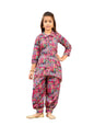 Aarika Girls Ethnic Wear Rani Colour Abstract Printed Cotton Kurti Patiala Set With Belt (4-10 Years)