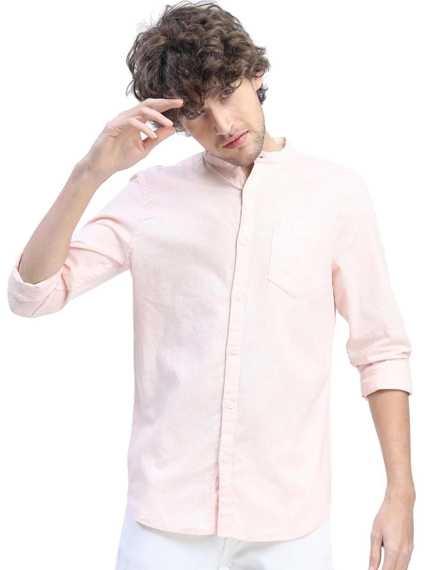 Ketch Men'S Cotton Solid Slim Fit Shirt (Khsh000495_Orange M)