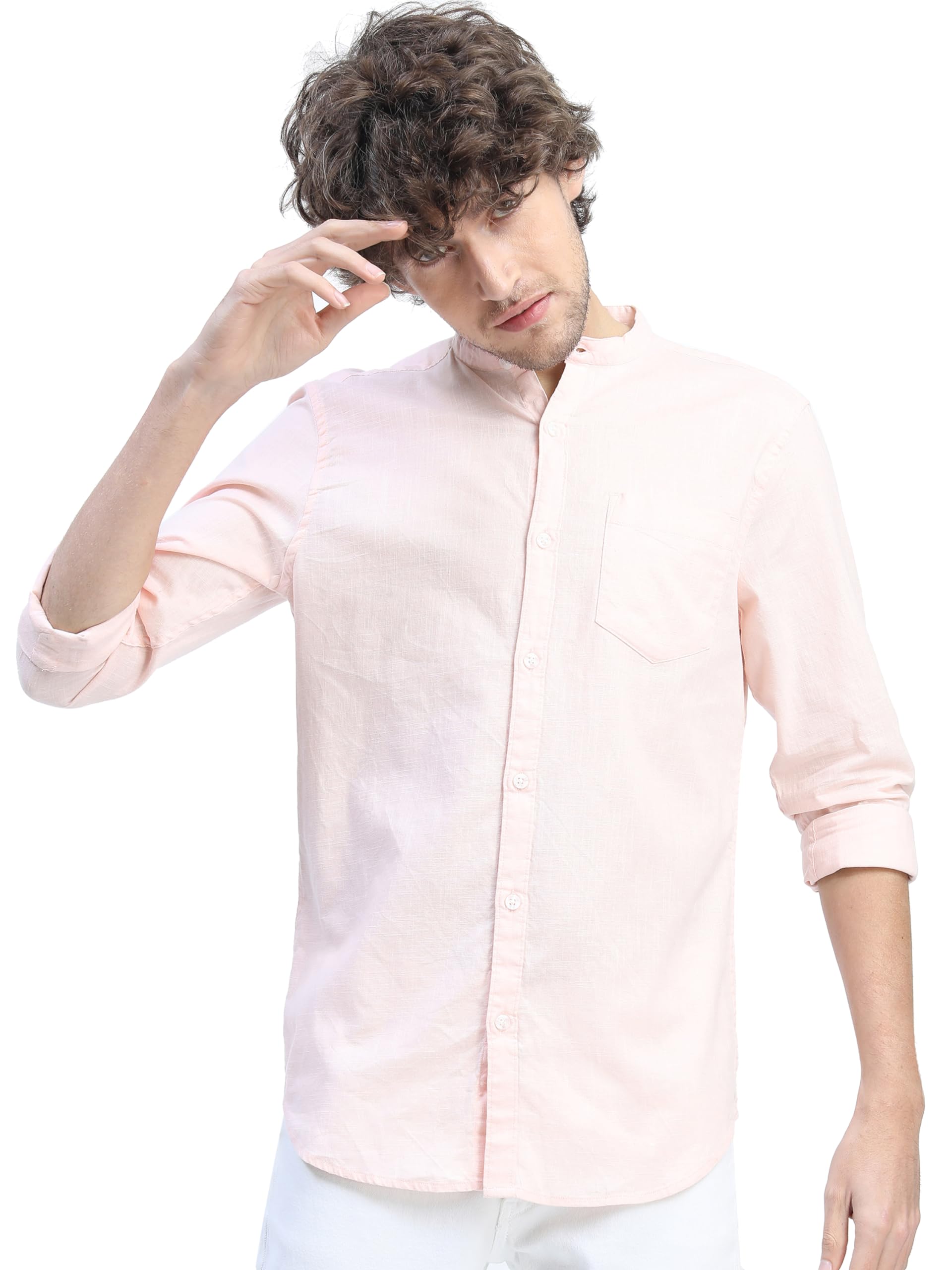 Ketch Men'S Cotton Solid Slim Fit Shirt (Khsh000495_Orange M)
