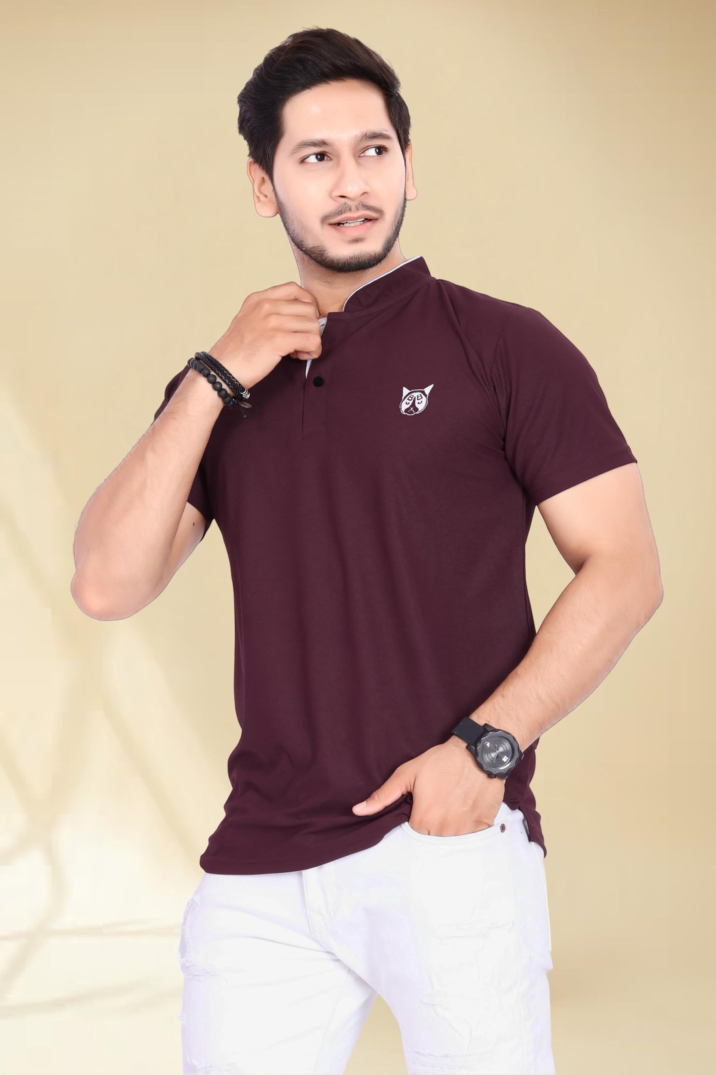 Baghadbillo MenS And BoyS Polyster T-Shirt With Mandarin Collared Neck Half Sleeves Closuer Button And Regular Fit | Polo T Sh