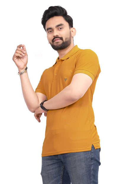 More & More MenS Solid Regular Fit T-Shirt (Bb Polo Mustred Yellow