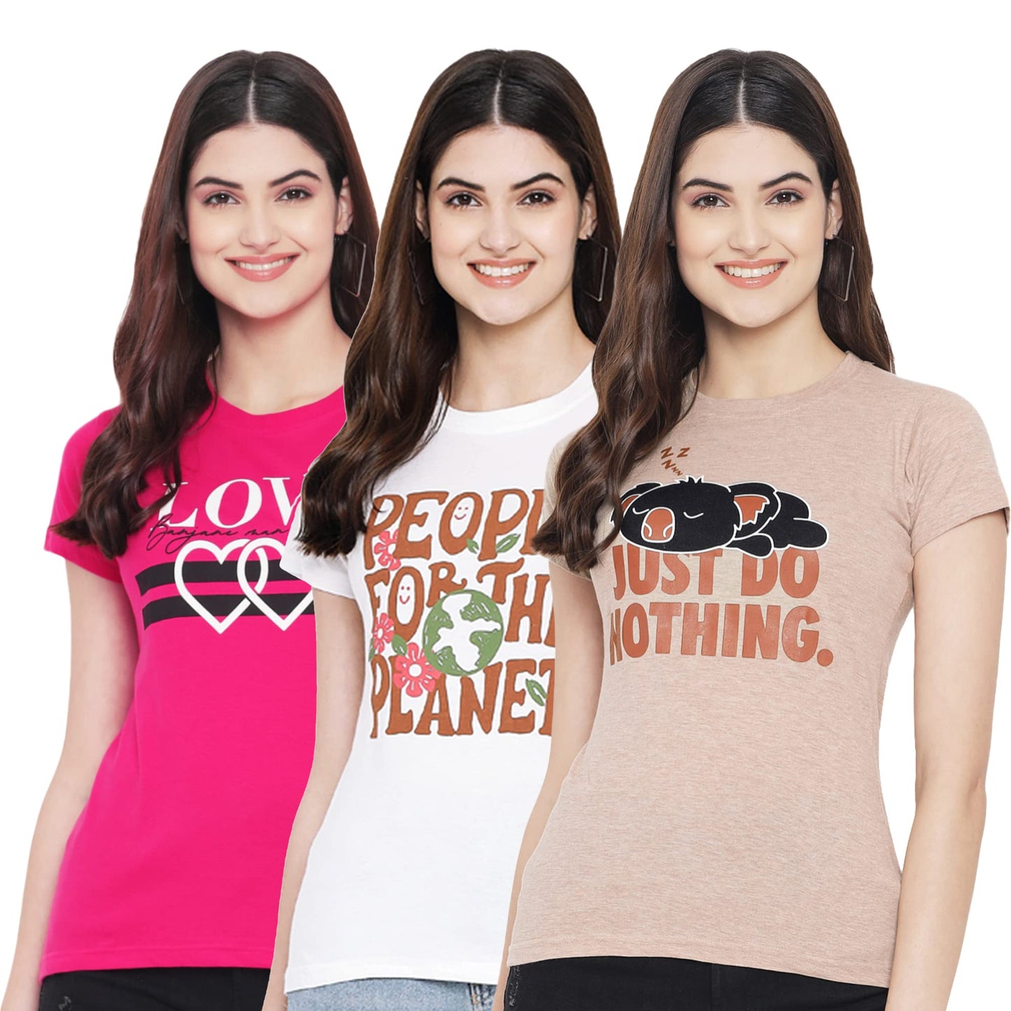 Preneum Womens Cotton Regular Fit Latest Graphic Stylish Printed Short Sleeves Casual T-Shirt || Trends & Stylish (Pack 3), Bro