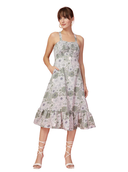 Oomph! WomenS Western & Fusion Wear Printed Crepe Dress For Women, Smocked Bodice, Green - Md1057