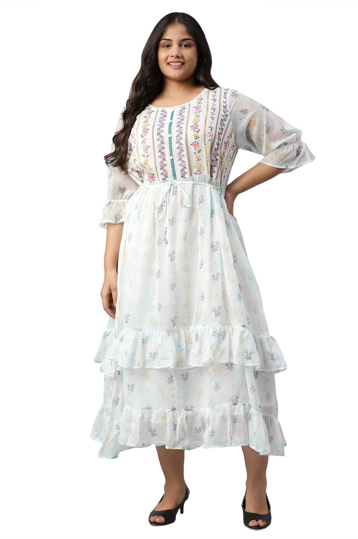 Aurelia Women White Flat Chiffon Floral Printed Dress_22Aua13374P-505800_3Xl