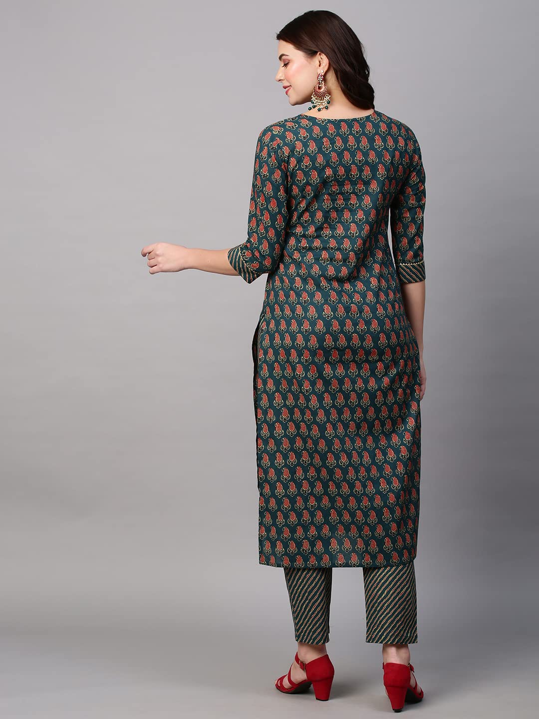 ANNI DESIGNER Women's Cotton Blend Printed Straight Kurta with Pant (Grape Green-Nw01)