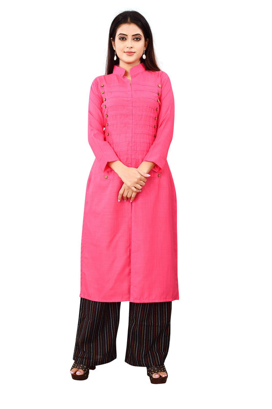 OM SAI LATEST CREATION Women's Plain A-Line Full Sleeve Kurti with Palazzo