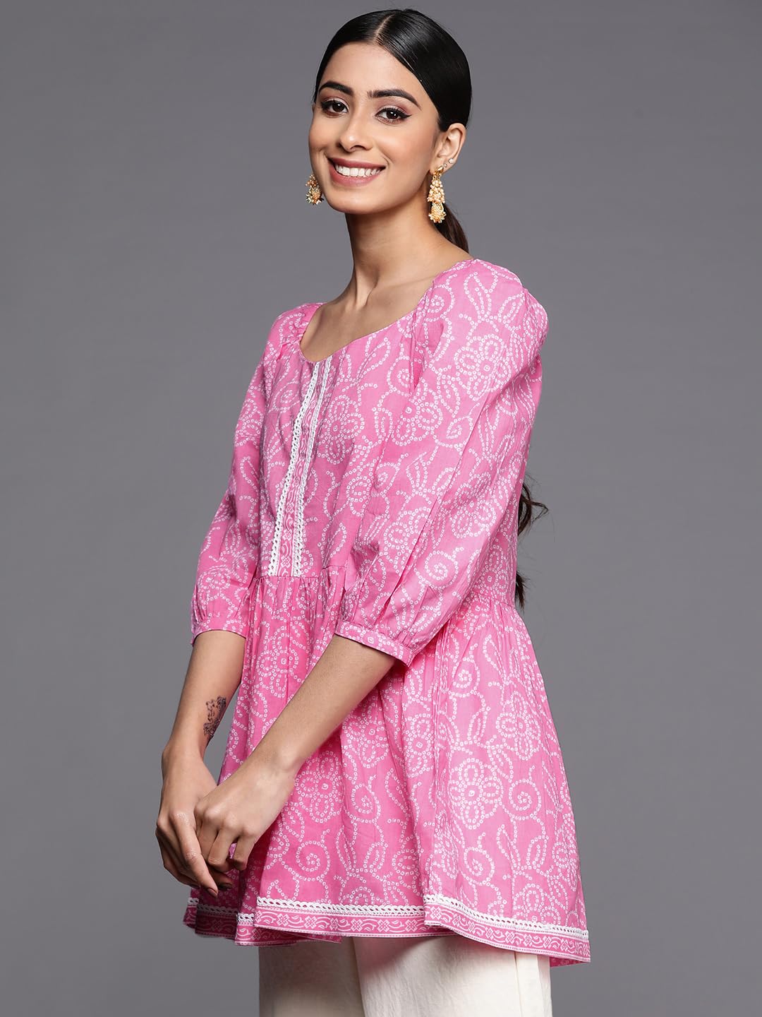 Libas Womens Pure Cotton Printed A-Line Kurtis (26097_Pink