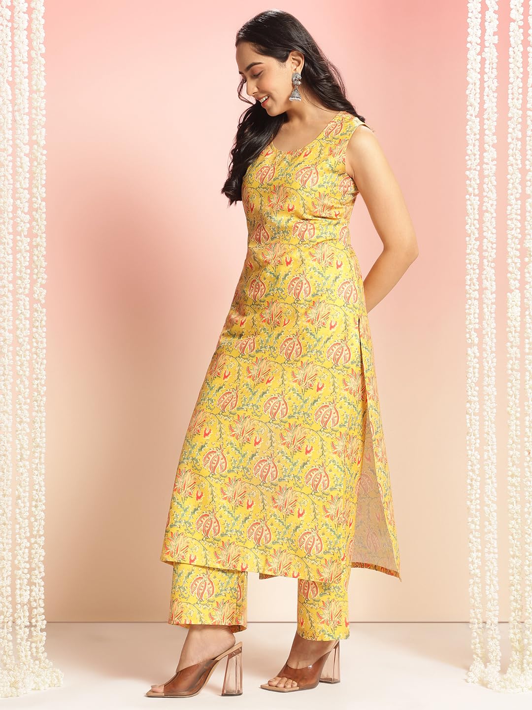 Gosriki WomenS Rayon Viscose Straight Printed Kurta With Palazzo (Cubu Yellow-Vks01-Gs_5Xl_Yellow_Xxxxx-Large)