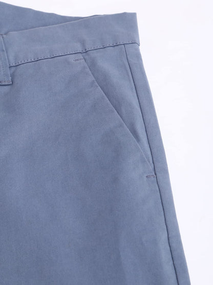 Dennis Lingo Solid Cotton Mens Casual Trouser, Tapered Fit, Mid Rise, Chinos Trousers Steelblue