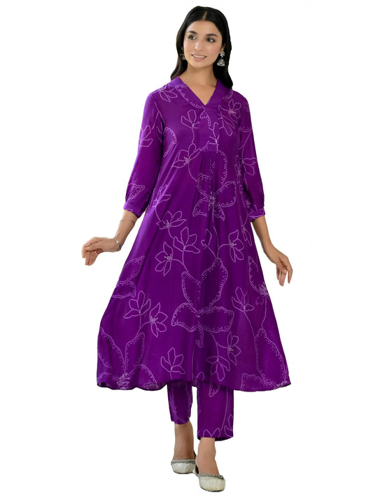 Gosriki WomenS Rayon Blend Anarkali Printed Kurta With Pant (Marup Begani-Vks04-Gs_Xxl_Begani_Xx-Large)
