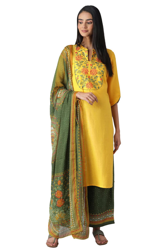 Aurelia Women's Cotton Blend Kurta, Palazzo & Dupatta