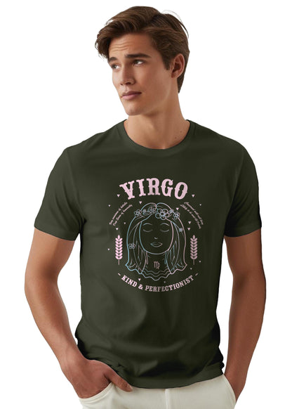 Peppyzone Mens Regular Fit T-Shirt (PZ-ZodiacVirgo6012_Olive