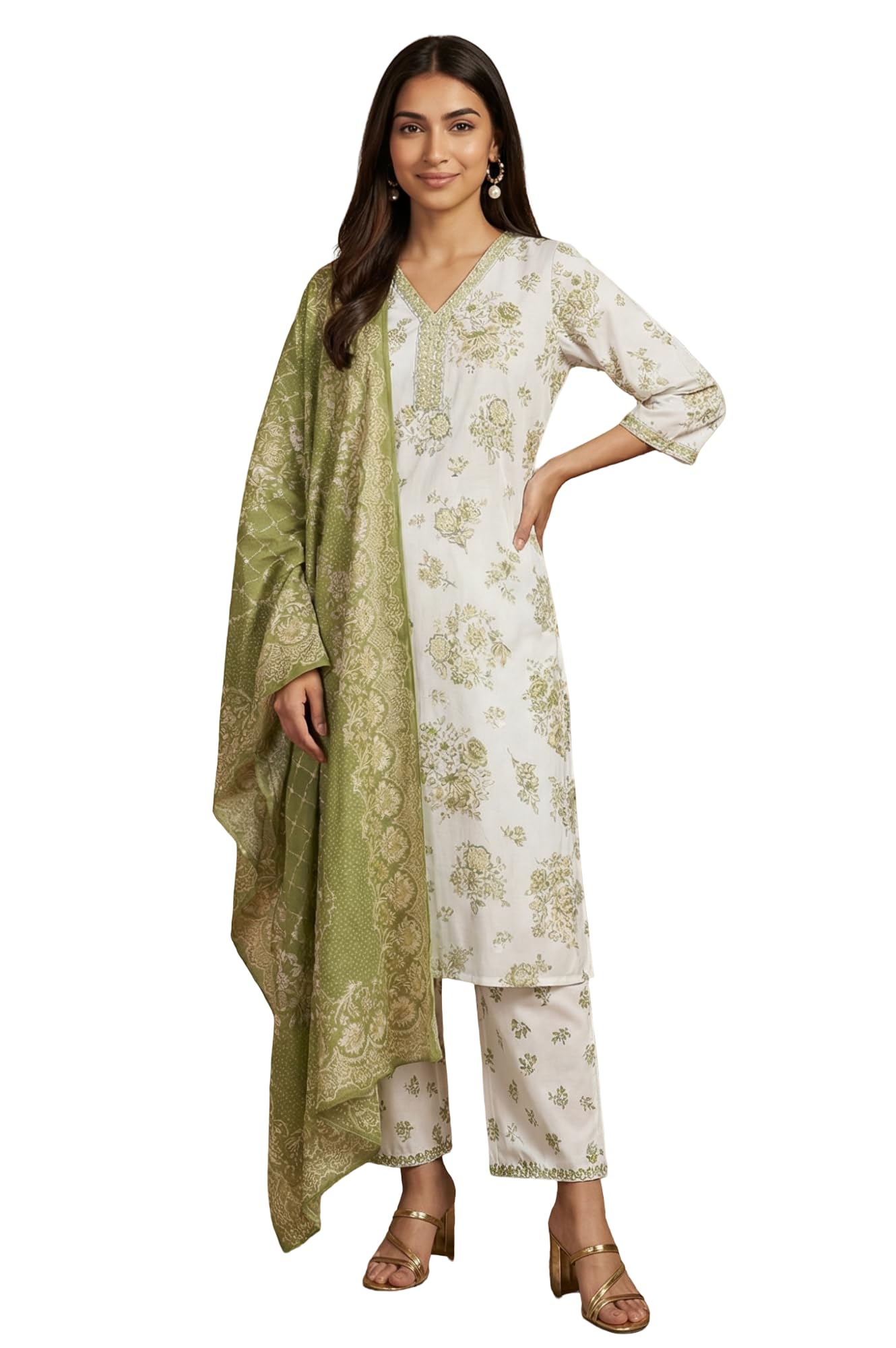 Aurelia WomenS Off White Embroidered Floral Printed Rayon Straight Kurta With Salwar And Dupatta Set - (As16420-510461-Xs)