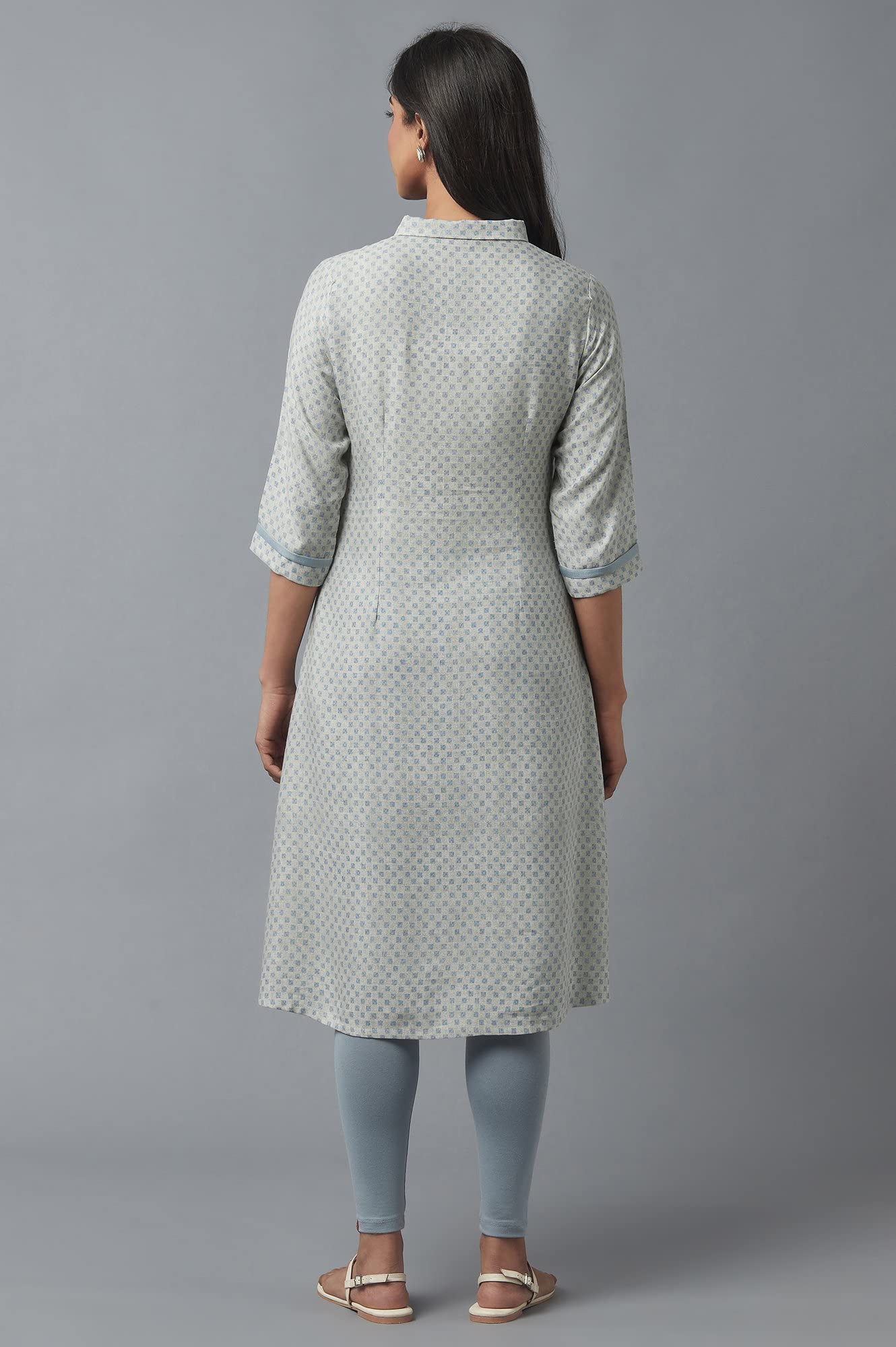 W for Woman Rayon Checked Shirt Collar A Line Kurta for Women