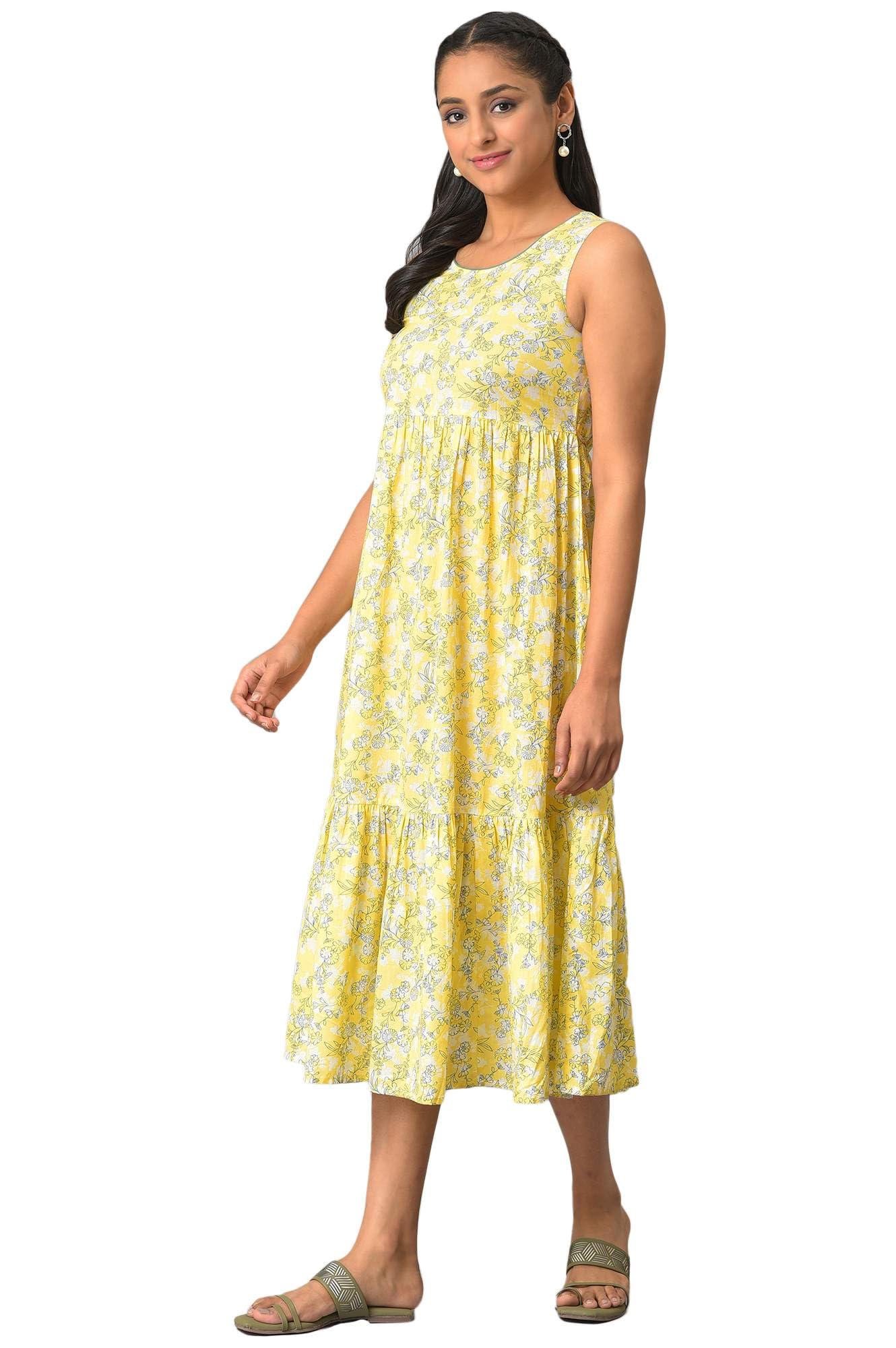Aurelia WomenS Cotton Fit And Flare Midi Dress (23Fea13888-506839_Yellow