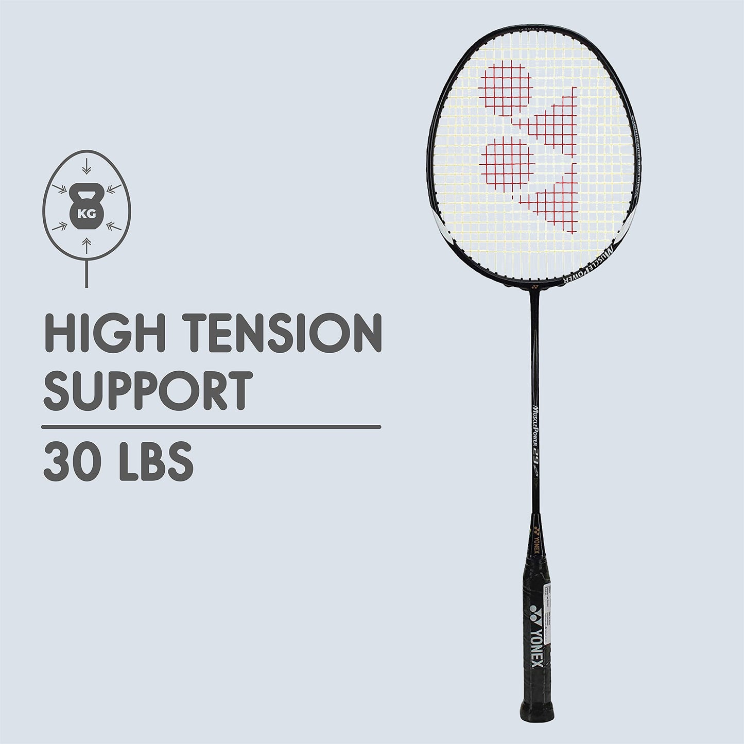 YONEX Muscle Power 29 Badminton Racket - Carbon Graphite, 85g, Max Tension 30lbs, Black/White, Model MP29LTC, for Intermediate Players