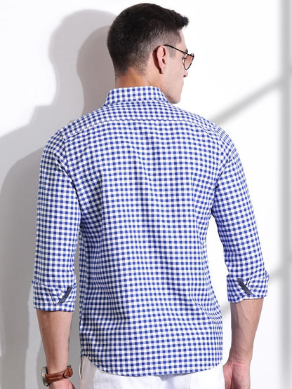 Thomas Scott Men | Long Sleeves | Gingham Checks | 100% Cotton | Spread Collar | Casual Shirt | (Available in Plus Size)(TS1481_