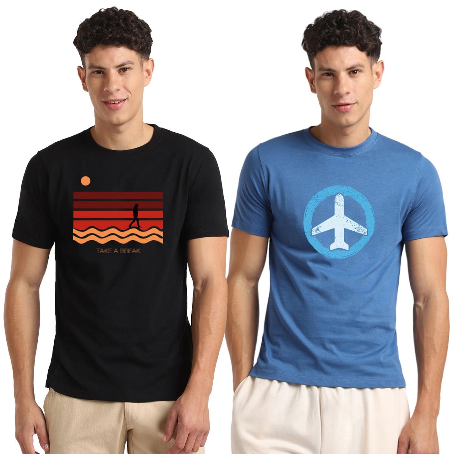Nobero MenS Graphic Regular Fit T-Shirt (1M-Twts-C0701_Black/Marine