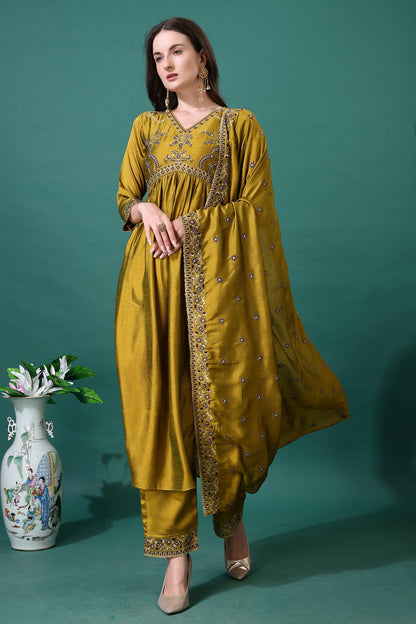Pratham Blue WomenS Silk Embroidered Anarkali Kurta Palazzos With Dupatta |Kurta Set For Women |Women Kurta |Women Embroidered