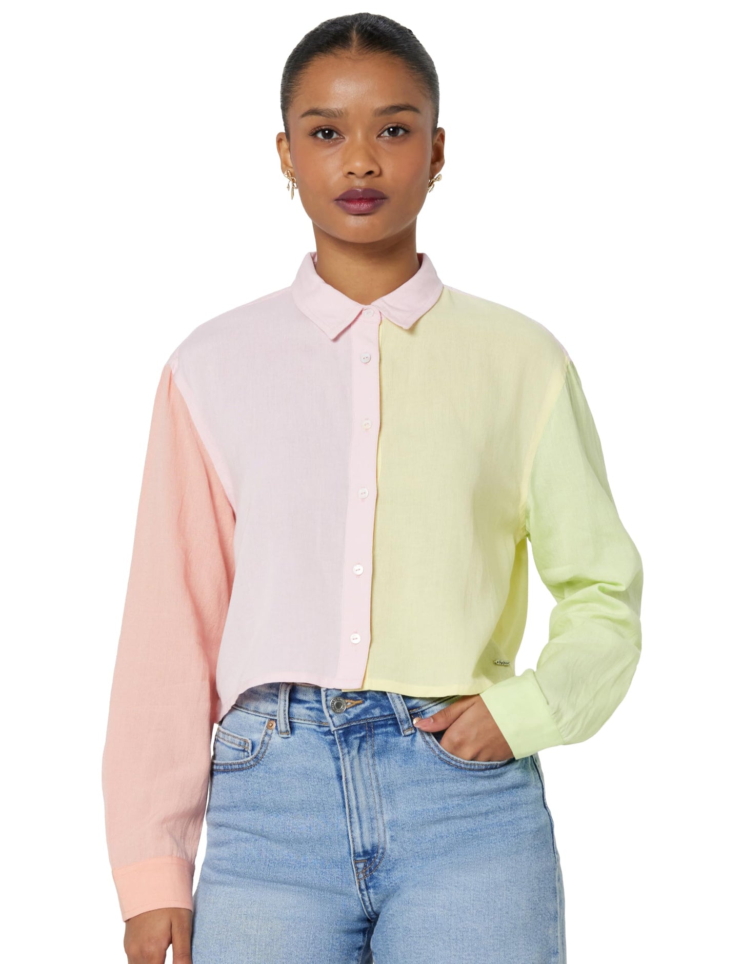 Pepe Jeans Color Block Viscose Round Neck WomenS Shirt (Multi, Large)