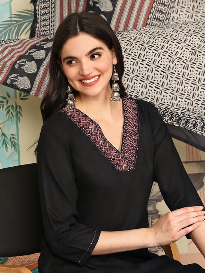 Ishin V-Neck Yoke Design Regular Mirror Work A-Line Kurta With Palazzos & Dupatta | Kurta Set For Women | Kurta With Trousers An