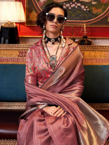 Madhuhansh Womens Soft Linen Saree With Unstitched Multicolor Paisley Blouse Piece Saree With Satin Border Comfortable Skin Frie