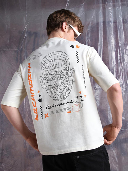 Hubberholme Men Printed Oversized Round Neck Half Sleeves Tshirts 33 Off-White