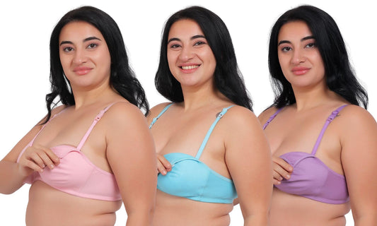 Fabme WomenS Cotton Wire Free Casual Balconette Bra (Pack Of 3) (Po3-Br_219_Seagreen, Lavender, Pink