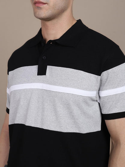 Dennis Lingo MenS Cotton Black Polo T-Shirt (Colorblocked)