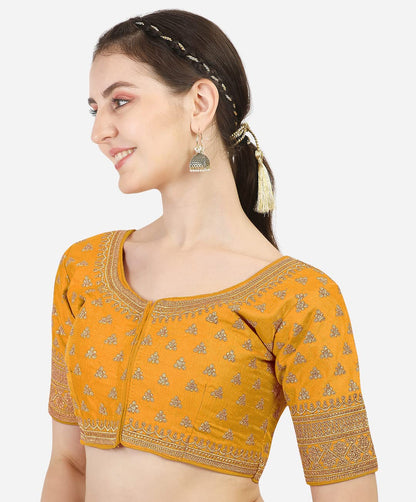 Pujia Mills WomenS Silk Embroidery Sequins Work Readymade Saree Blouse