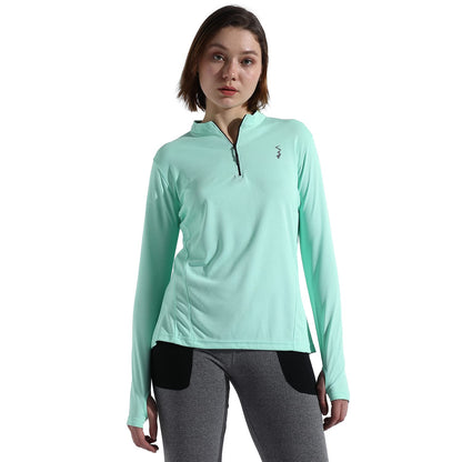 Campus Sutra Womens Solid Mint Green Dri-Fit Long Sleeve Regular Fit Activewear T-Shirt for Casual Wear | Polyester Jersey T-Sh
