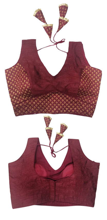 Pujia Mills WomenS Readymade Heavy Mono Banglori Sleeveless Sabyasachi Pattern Embroidery With Sequence Work Maroon Color Saree