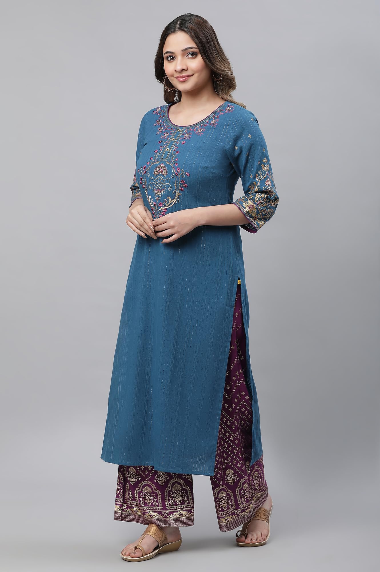 Aurelia Womens Cotton Regular Kurta (24FEA14536-606020_Ink Blue