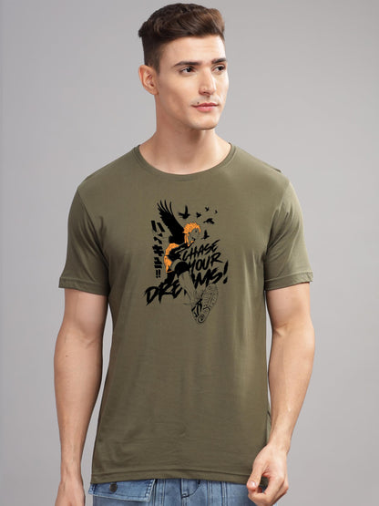 ADRO Mens Anime T Shirt - Premium Cotton Printed Haikyuu Tshirt - Perfect for Haikyuu Fans Print and Comfortable Fit Olive T-Shi
