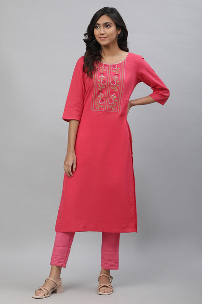 Aurelia Pink Floral Printed Printed Cotton Rayon Straight Long Kurta