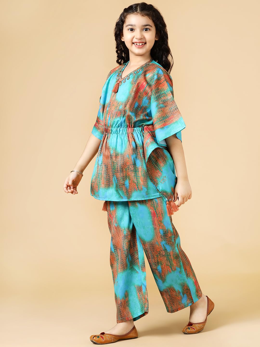 A.T.U.N. (ALL THINGS UBER NICE) Girls Printed Polysilk Top with Straight Pant Set