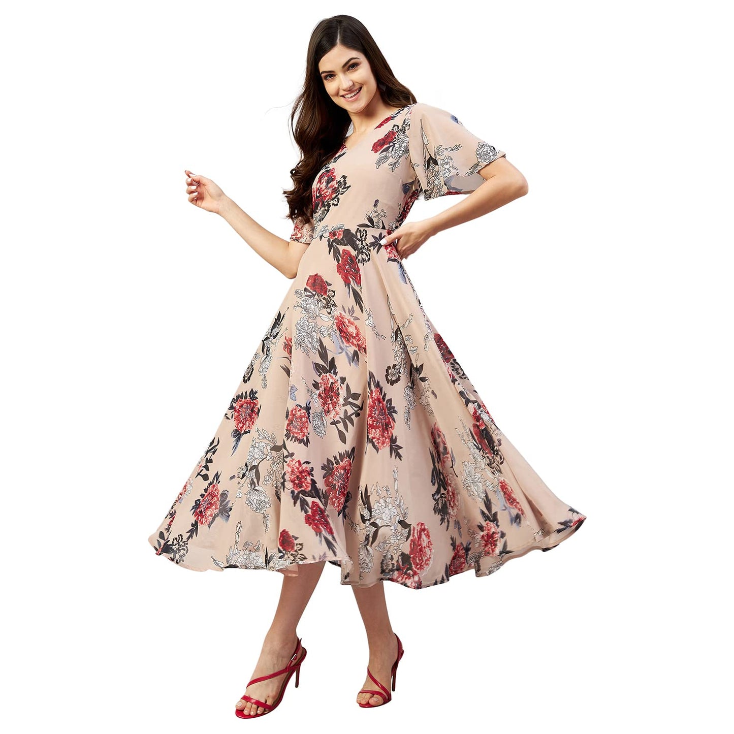 Rare Women Casual Nude Colour Maxi Floral Dress