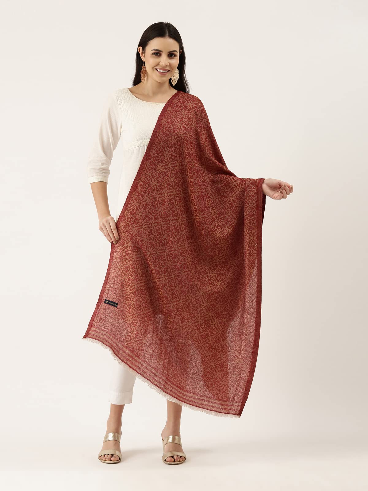 Pashmoda Women Chaman Fine Pashmina Wool Blend Stole (Size : 71X203 CM)