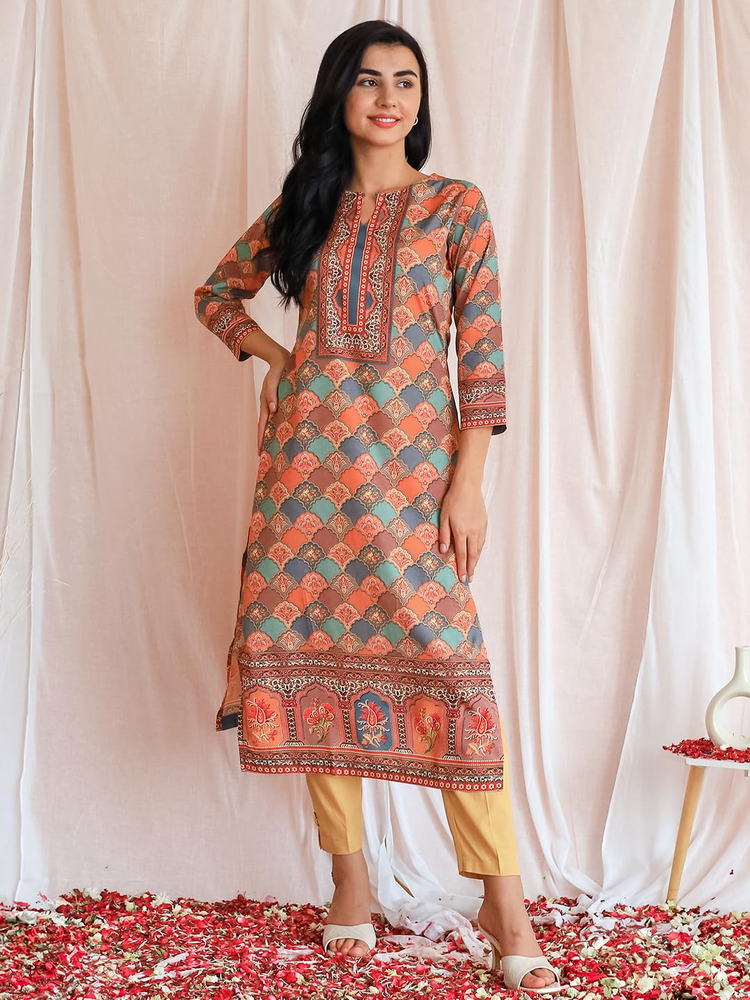 Libas WomenS Crepe Printed Straight Kurta (26553_Multicoloured