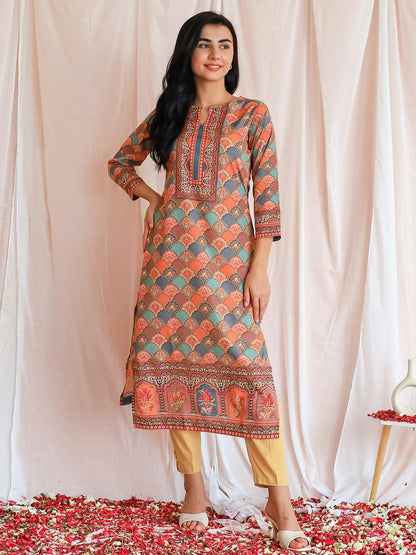 Libas WomenS Crepe Printed Straight Kurta (26553_Multicoloured